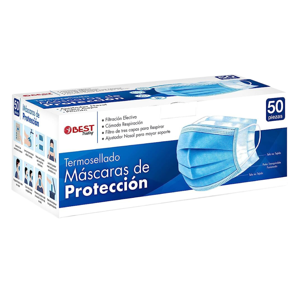 Cubreboca Plisado Tricapa Colores C/50 Best Trading