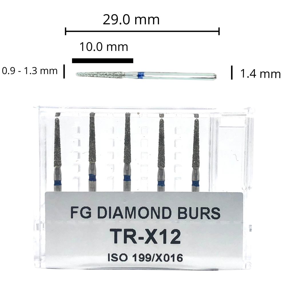TR-X12 Tallo Largo Troncocónica Punta Redonda Fresa Diamante Grano Medio 5 pz. DT