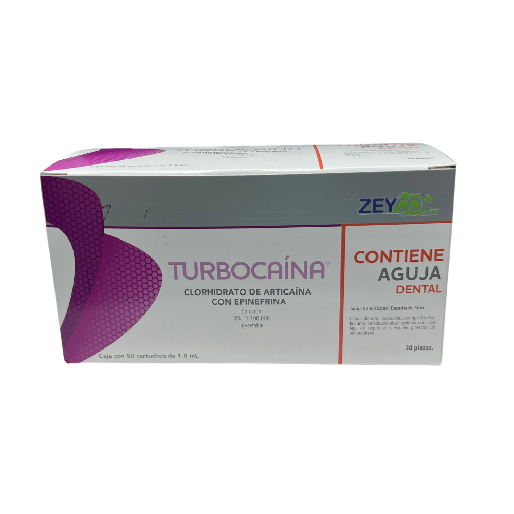 Turbocaina 4% Vidrio Caja C/50 Anestesia Cartucho Zeyco