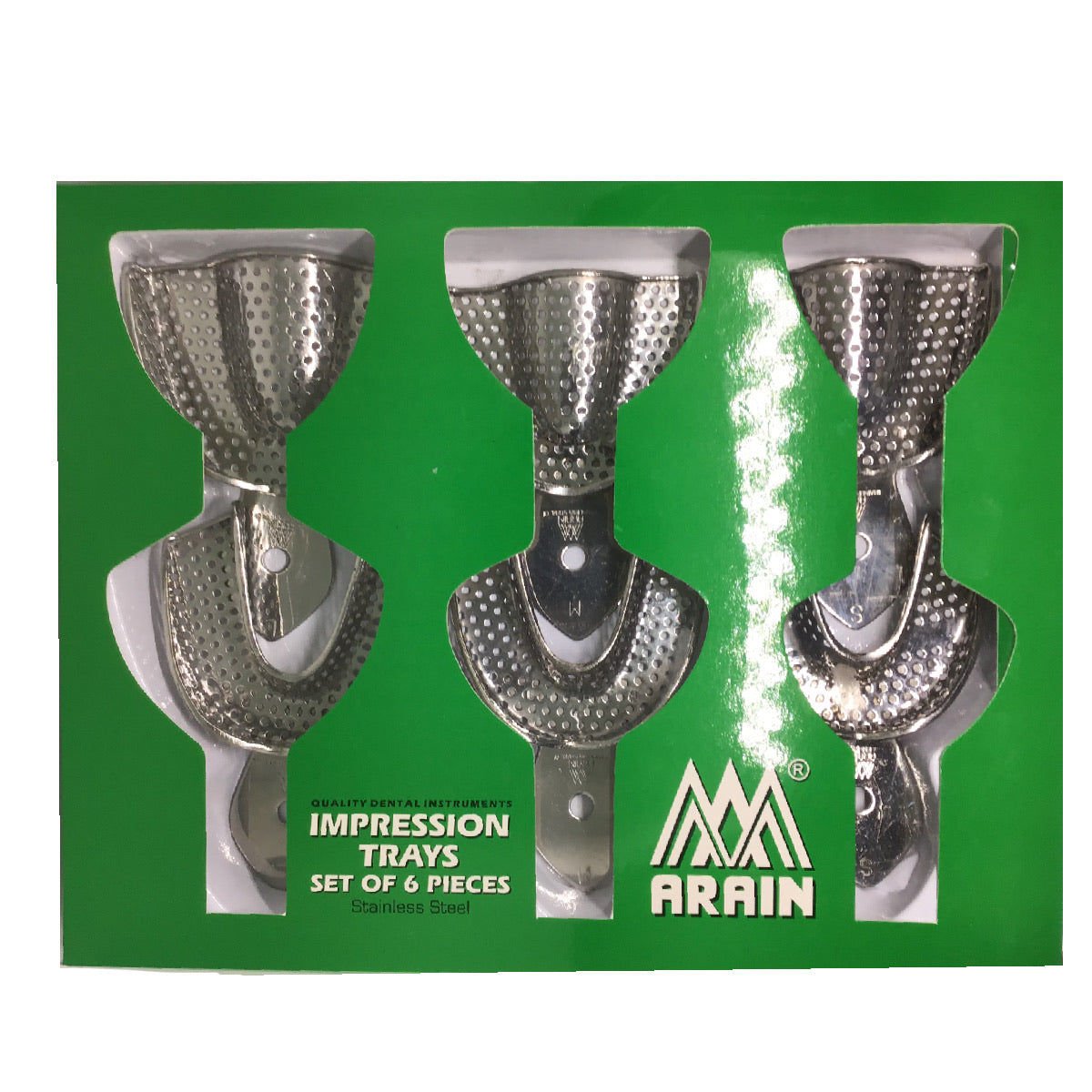 Cucharillas Porta Impresiones Dentado Adulto Tipo COE (Rim Lock) Perforado (Cribadas) 6pz Arain
