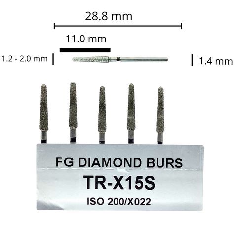TR-X15S Tallo Largo Troncocónica Punta Redonda Fresa Diamante Grano Grueso 5 Pz DT