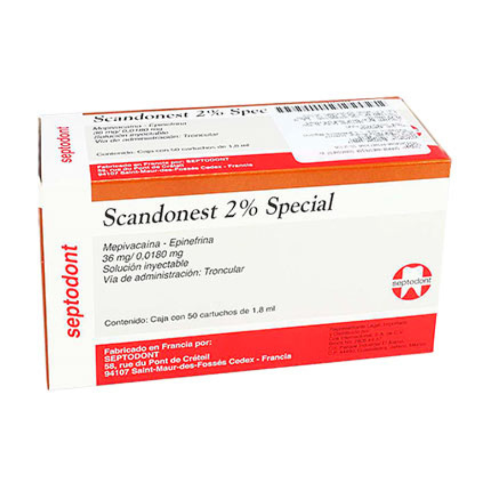 Scandonest 2% Caja C/50 Cartucho Vidrio Anestesia Septodont