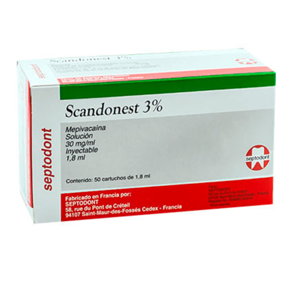 Scandonest 3% Caja C/50 Cartucho Vidrio Anestesia Septodont