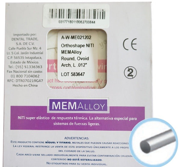 Memalloy Pieza Arco Niti TMA Redondo (Termico) Borgatta