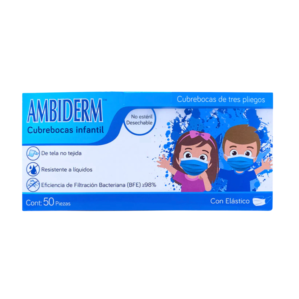 Cubreboca Infantil Tricapa Plisado 50pz Ambiderm