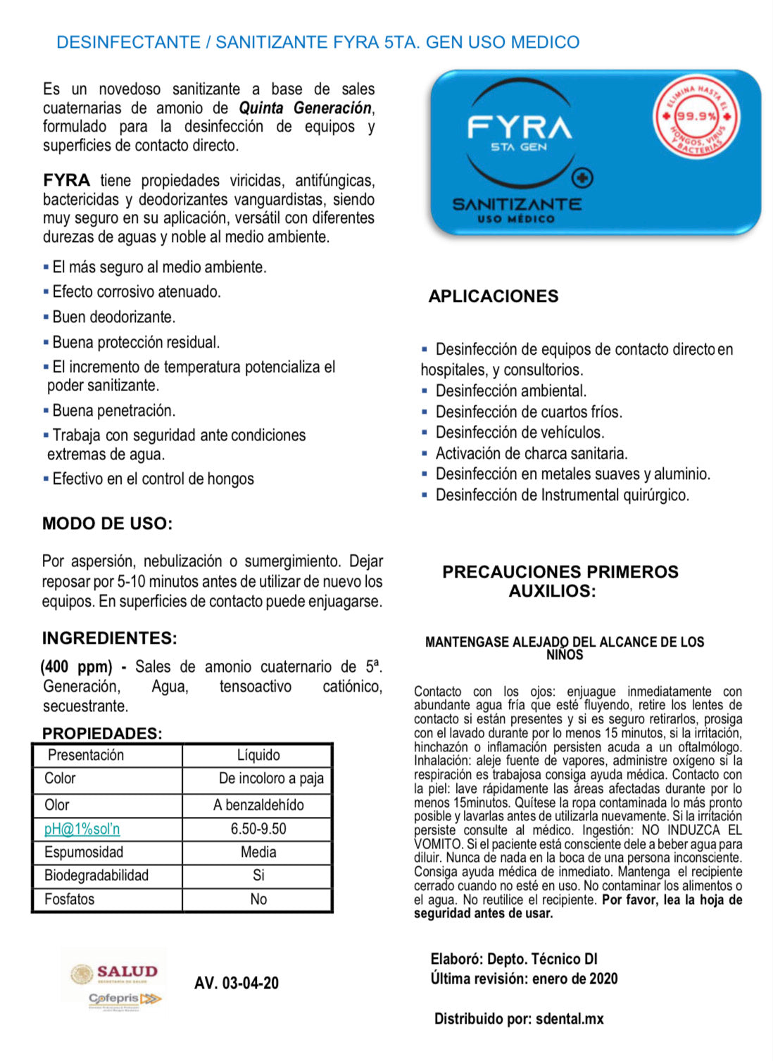 Fyra Azul 1 Lt - uso médico - SDENTAL.MX Deposito Dental