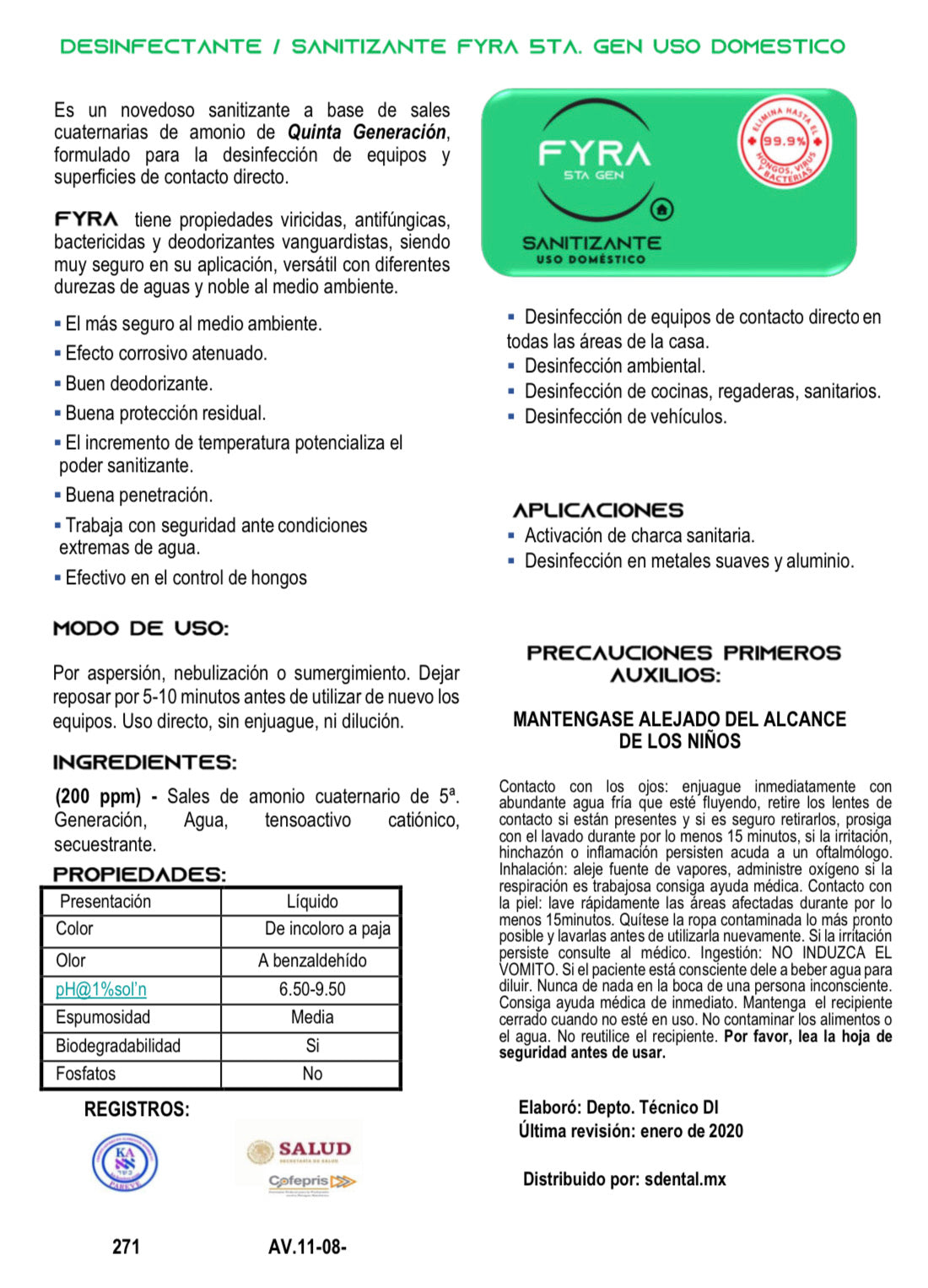Fyra Verde 500 ml c/ aspersor - uso general - SDENTAL.MX Deposito Dental