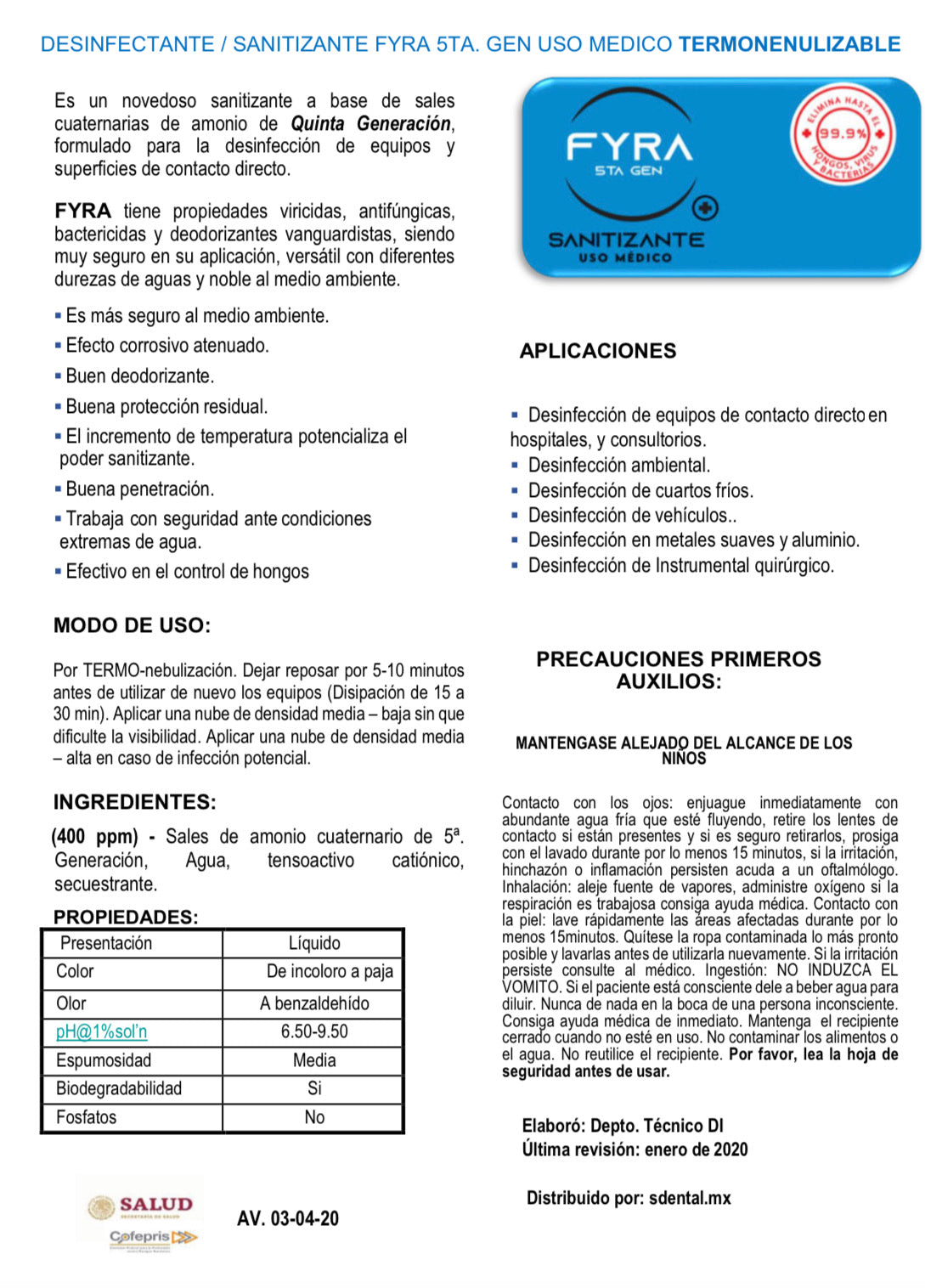 Fyra Termonebulizable Azul 1 Lt - uso médico - SDENTAL.MX Deposito Dental