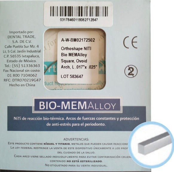 Arco cuadrado niti Bio memalloy 10pz Borgatta